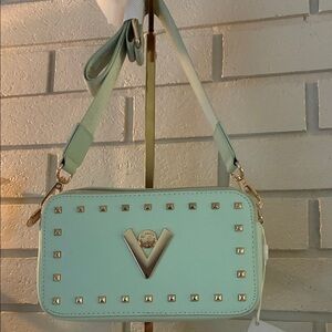 Valentino Orlandi Mint Green Crossbody Bag with Gold Accents